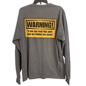 Warning Fishing Angler Long Sleeve Shirt Cotton Size L Outdoor